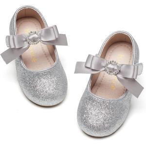 Kiderence Toddler Girls Dress Shoes Little Kids Mary Janes Ballet Flats Toddler(Ck516 Silver)