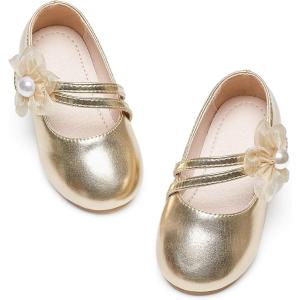 Kiderence Toddler Girls Dress Shoes Little Kids Mary Janes Ballet Flats Toddler(Ck605 Gold)