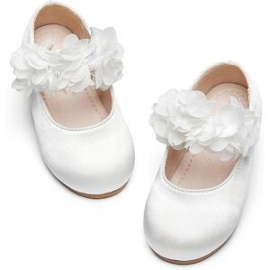 Kiderence Toddler Girls Dress Shoes Little Kids Mary Janes Ballet Flats Toddler(Ck606 White)