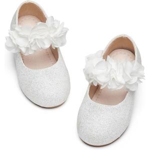Kiderence Toddler Girls Dress Shoes Little Kids Mary Janes Ballet Flats Toddler(Ck607 White)