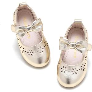 Kiderence Toddler Girls Dress Shoes Little Kids Mary Janes Ballet Flats Toddler(Ck901 Gold)