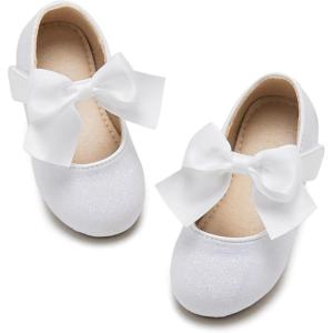 Kiderence Toddler Girls Dress Shoes Little Kids Mary Janes Ballet Flats Toddler(Ck904 White)