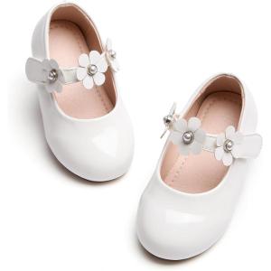 Kiderence Toddler Girls Dress Shoes Little Kids Mary Janes Ballet Flats Toddler(Ck920 White)