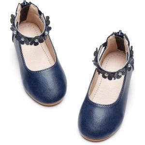 Kiderence Toddler Girls Dress Shoes Little Kids Mary Janes Ballet Flats Toddler(Ck921 Navy Blue)