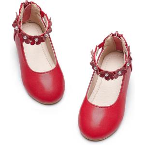 Kiderence Toddler Girls Dress Shoes Little Kids Mary Janes Ballet Flats Toddler(Ck921 Red)