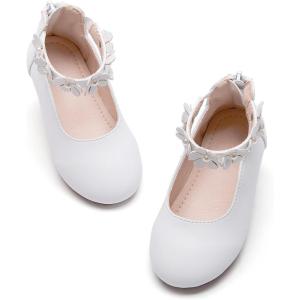 Kiderence Toddler Girls Dress Shoes Little Kids Mary Janes Ballet Flats Toddler(Ck921 White)