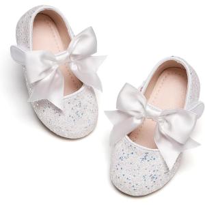 Kiderence Toddler Girls Dress Shoes Little Kids Mary Janes Ballet Flats Toddler(Ck923 White)