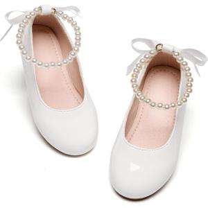 Kiderence Toddler Girls Dress Shoes Little Kids Mary Janes Ballet Flats Toddler(Ck926 White)
