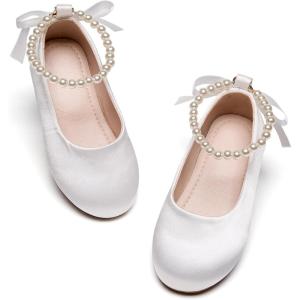 Kiderence Toddler Girls Dress Shoes Little Kids Mary Janes Ballet Flats Toddler(Ck927 White)