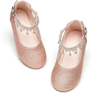 Kiderence Toddler Girls Dress Shoes Little Kids Mary Janes Ballet Flats Toddler(Ck941 Rose Gold)