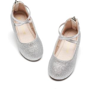 Kiderence Toddler Girls Dress Shoes Little Kids Mary Janes Ballet Flats Toddler(F616 Silver)