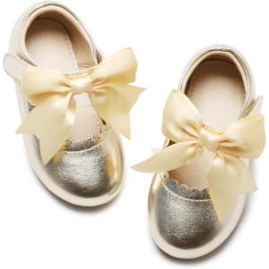 Kiderence Toddler Girls Dress Shoes Little Kids Mary Janes Ballet Flats Toddler(Fg04 Gold)