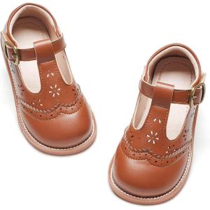 Kiderence Toddler Girls Mary Jane Dress Shoes Little Girls School Oxford Flats(C H02 – Brown)