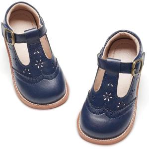 Kiderence Toddler Girls Mary Jane Dress Shoes Little Girls School Oxford Flats(C H02 – Navy Blue)