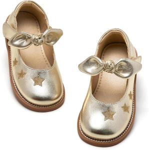 Kiderence Toddler Girls Mary Jane Dress Shoes Little Girls School Oxford Flats(Ck337 Gold)