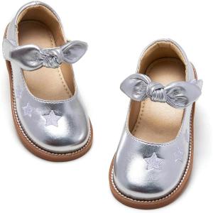 Kiderence Toddler Girls Mary Jane Dress Shoes Little Girls School Oxford Flats(Ck337 Silver)