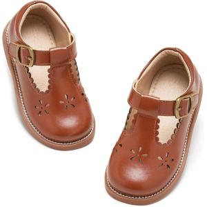 Kiderence Toddler Girls Mary Jane Dress Shoes Little Girls School Oxford Flats(Ck338 Brown)