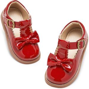 Kiderence Toddler Girls Mary Jane Dress Shoes Little Girls School Oxford Flats(Ck339 Red)