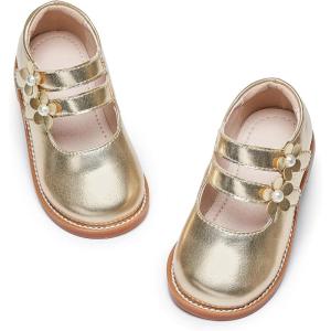 Kiderence Toddler Girls Mary Jane Dress Shoes Little Girls School Oxford Flats(Ck509 Gold)