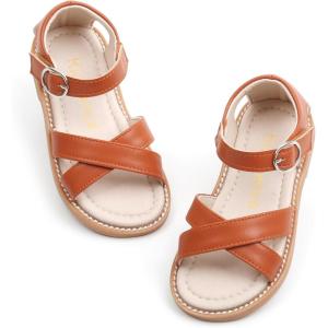 Kiderence Toddler Girls Pink Floral Sandals – Girls’ Casual Flat Sandals with Ankle Strap(629-brown)