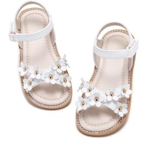 Kiderence Toddler Girls Pink Floral Sandals – Girls’ Casual Flat Sandals with Ankle Strap(Ck370 White)