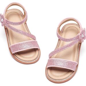Kiderence Toddler Girls Pink Floral Sandals – Girls’ Casual Flat Sandals with Ankle Strap(Ck540 – Pink)