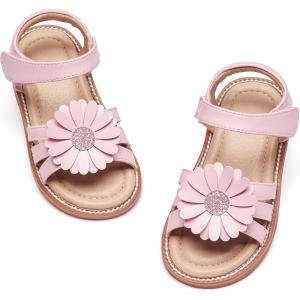 Kiderence Toddler Girls Pink Floral Sandals – Girls’ Casual Flat Sandals with Ankle Strap(Ck552 – Pink)