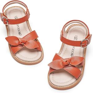 Kiderence Toddler Girls Pink Floral Sandals – Girls’ Casual Flat Sandals with Ankle Strap(Fk682 Brown)