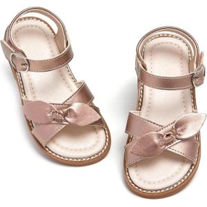 Kiderence Toddler Girls Pink Floral Sandals – Girls’ Casual Flat Sandals with Ankle Strap(Fk682 Champagne)