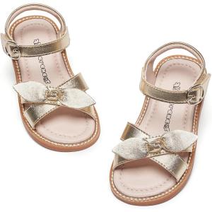 Kiderence Toddler Girls Pink Floral Sandals – Girls’ Casual Flat Sandals with Ankle Strap(Fk682 Gold)