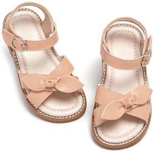 Kiderence Toddler Girls Pink Floral Sandals – Girls’ Casual Flat Sandals with Ankle Strap(Fk682 Nude)