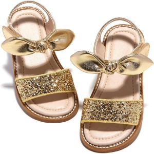 Kiderence Toddler Girls Sandals Little Girls Kids Summer Shoes Toddler Sandals(Ck301 Gold)