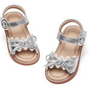 Kiderence Toddler Girls Sandals Little Girls Kids Summer Shoes Toddler Sandals(Ck536 Silver)