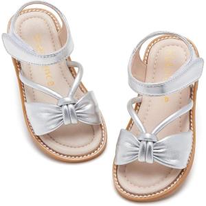 Kiderence Toddler Girls Sandals Little Girls Kids Summer Shoes Toddler Sandals(Ck930 Silver)