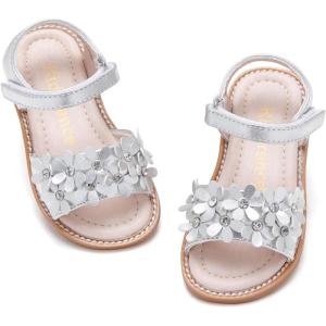 Kiderence Toddler Girls Sandals Little Girls Kids Summer Shoes Toddler Sandals(Ck935 Silver)