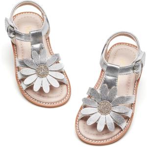Kiderence Toddler Girls Sandals Little Girls Kids Summer Shoes Toddler Sandals(Fk681 Silver)