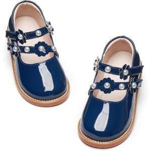 Kiderence Toddler Little Girls Mary Jane Dress Shoes School Oxford for Flats(Ck508 Navy Blue)