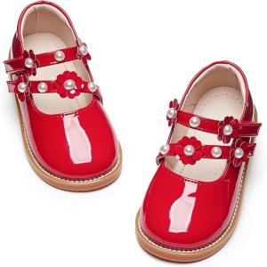 Kiderence Toddler Little Girls Mary Jane Dress Shoes School Oxford for Flats(Ck508 Red)