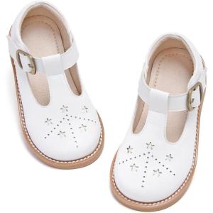 Kiderence Toddler Little Girls Mary Jane Dress Shoes School Oxford for Flats(Cx02 White)