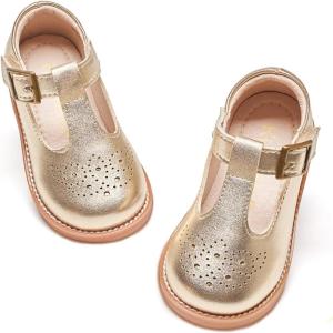Kiderence Toddler Little Girls Mary Jane Dress Shoes School Oxford for Flats(F646 Gold)