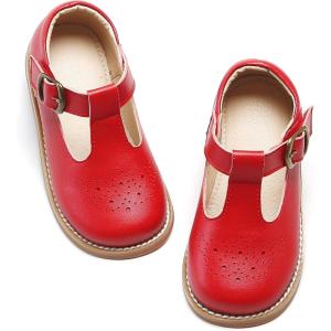 Kiderence Toddler Little Girls Mary Jane Dress Shoes School Oxford for Flats(F646 Red)