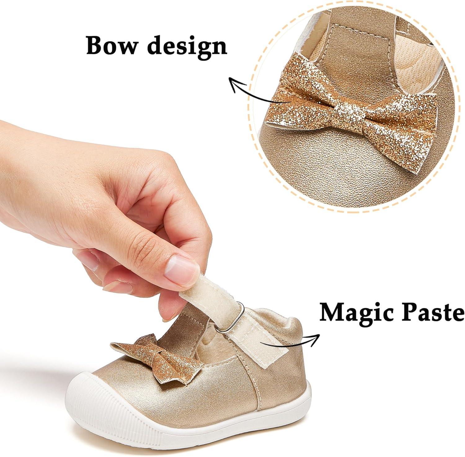 imageKiderence Baby Girls Prewalker Mary Jane Flats Bowknot Princess Dress Shoes InfantToddlerCyb03 Gold