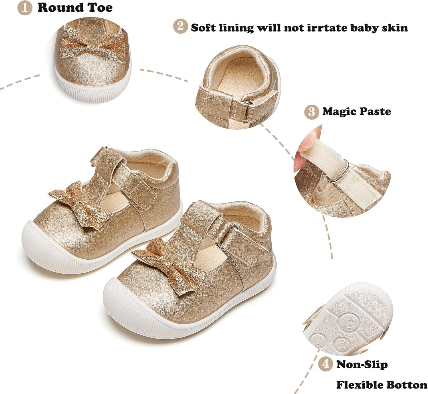 imageKiderence Baby Girls Prewalker Mary Jane Flats Bowknot Princess Dress Shoes InfantToddlerCyb03 Gold