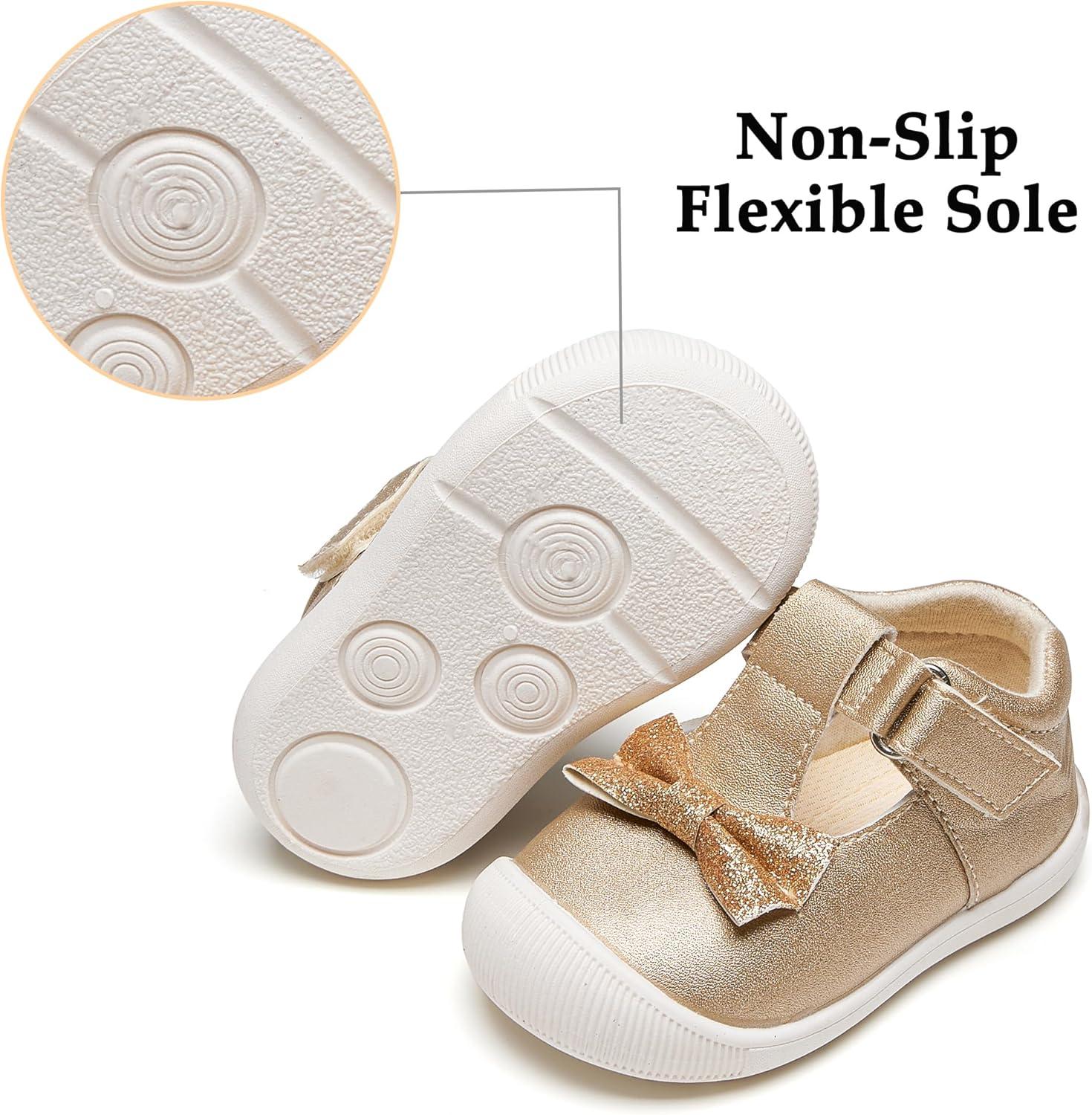 imageKiderence Baby Girls Prewalker Mary Jane Flats Bowknot Princess Dress Shoes InfantToddlerCyb03 Gold