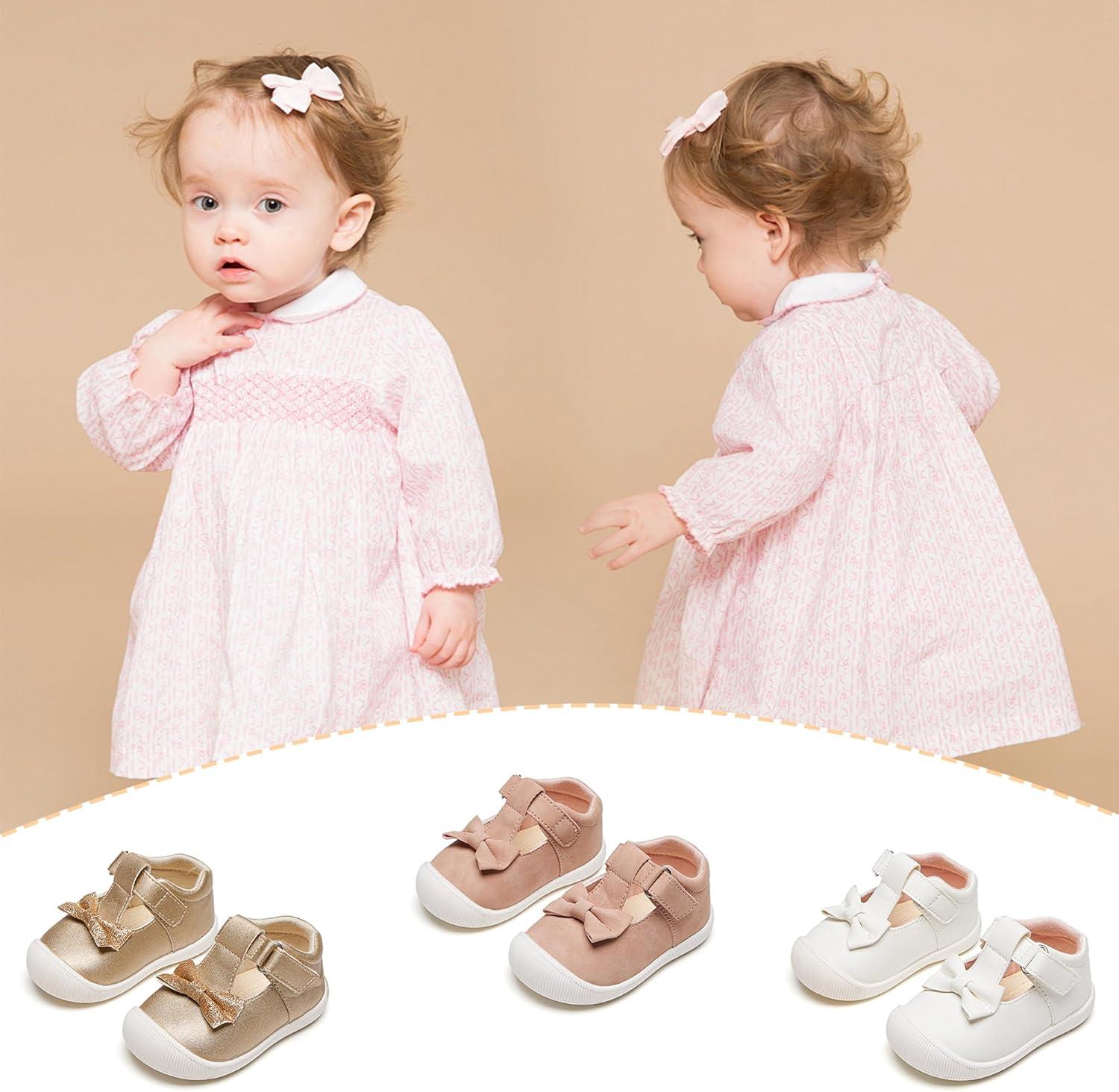imageKiderence Baby Girls Prewalker Mary Jane Flats Bowknot Princess Dress Shoes InfantToddlerCyb03 Gold