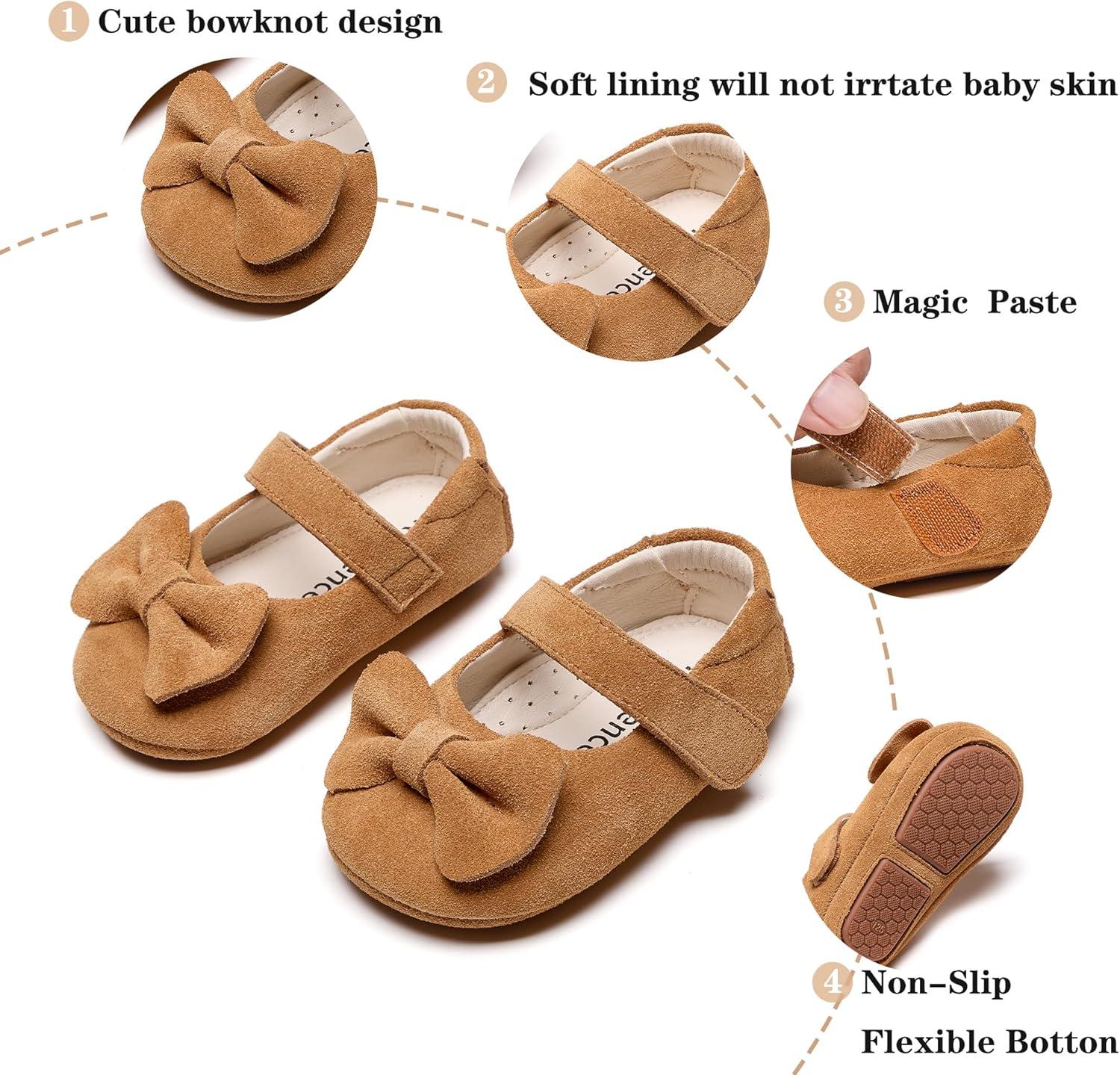 imageKiderence Baby Girls Prewalker Mary Jane Flats Bowknot Princess Dress Shoes InfantToddlerF6612 Brown