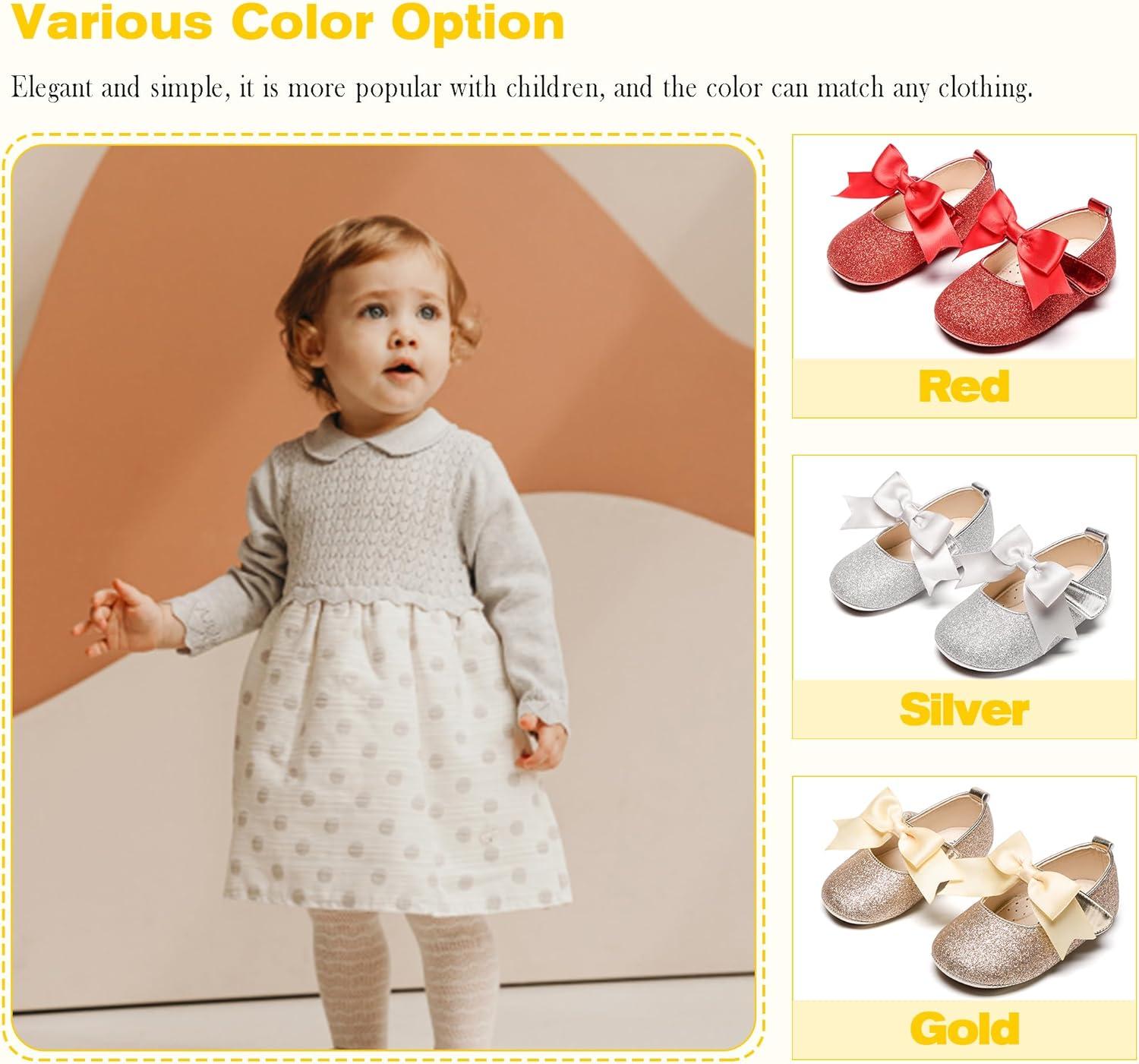 imageKiderence Baby Girls Prewalker Mary Jane Flats Bowknot Princess Dress Shoes InfantToddlerF6638 Gold