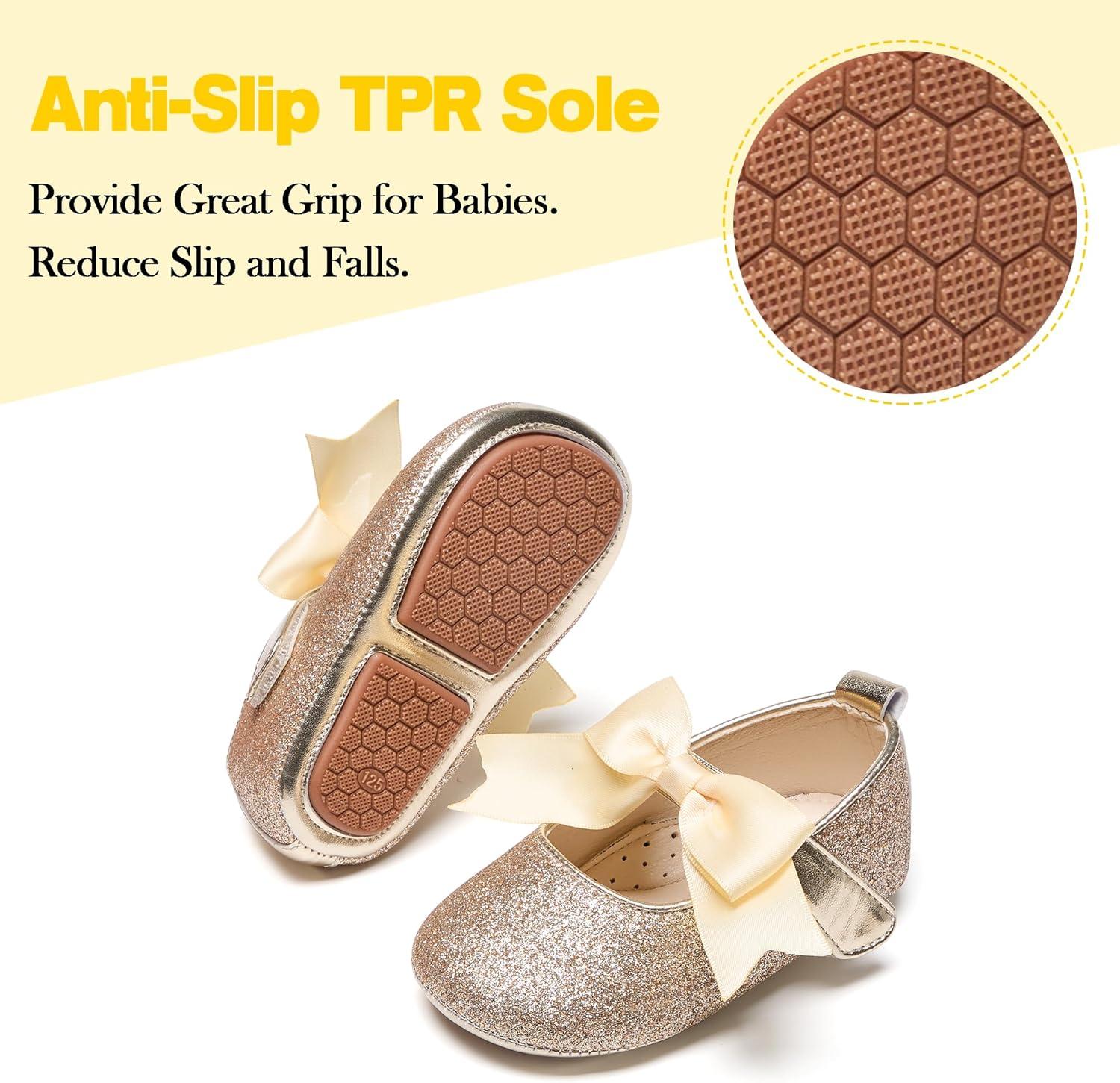 imageKiderence Baby Girls Prewalker Mary Jane Flats Bowknot Princess Dress Shoes InfantToddlerF6638 Gold