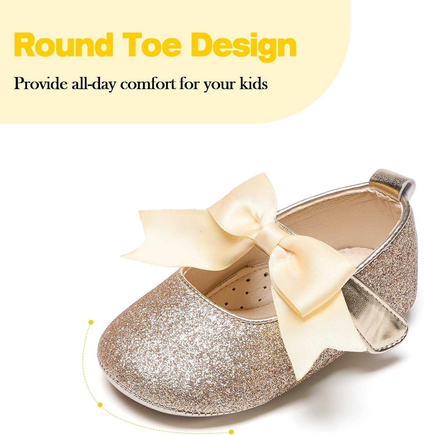 imageKiderence Baby Girls Prewalker Mary Jane Flats Bowknot Princess Dress Shoes InfantToddlerF6638 Gold