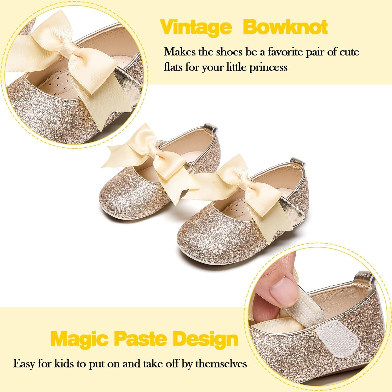 imageKiderence Baby Girls Prewalker Mary Jane Flats Bowknot Princess Dress Shoes InfantToddlerF6638 Gold